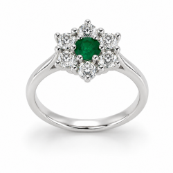 Pre Owned Platinum Emerald and Diamond Cluster Ring ZC23 